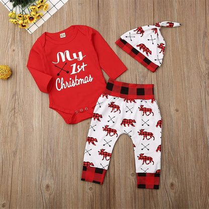 Newborn Baby Boy Clothes Romper + Pants + Hat 3Pcs Set