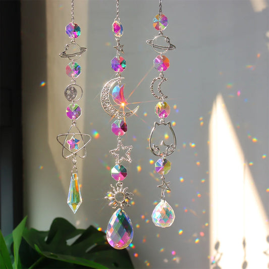 Sun Catcher Home Deocr Crystal Star Sun Wind Chimes Diamond Prisms Hanging Light Catcher Rainbow Make Window Curtains Pendant